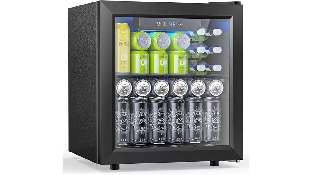 mini beverage fridge with glass