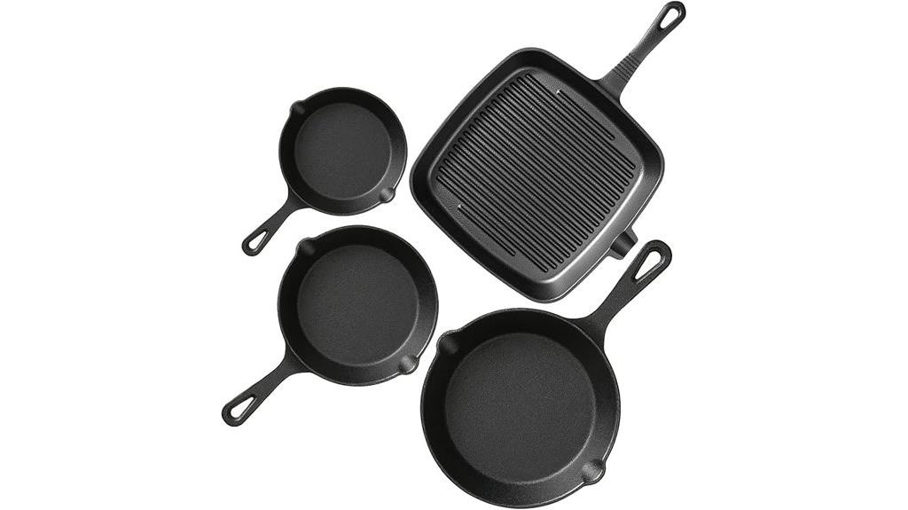 set of four seasoned skillets