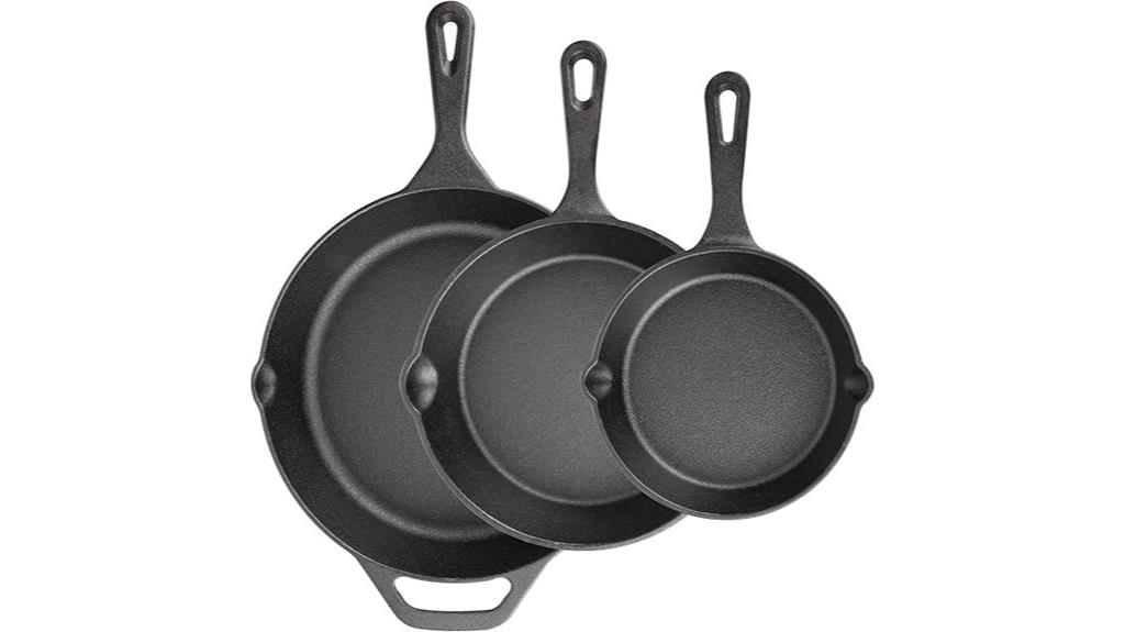 three piece cast iron skillet set