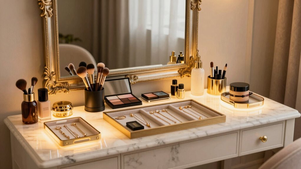 organized well lit makeup zones
